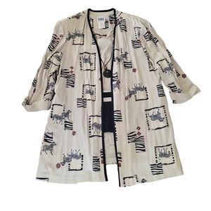 Vintage R&M Richards women's tank cardigan necklace 3 in 1, animal print blouse